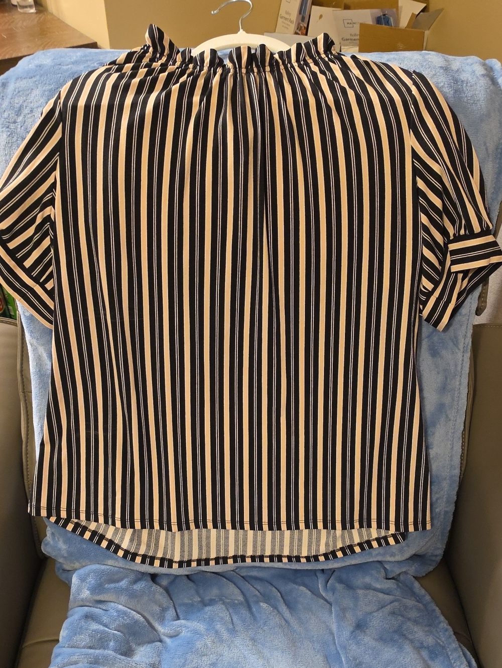 Adrianna Papell Vertical Stripe Short-Sleeve Blouse in Black and Cream